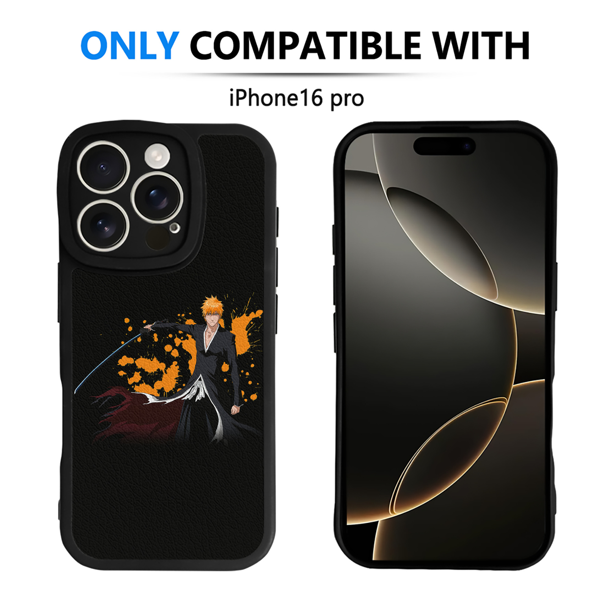（画像用） ブリーチ 黒崎一護（くろさき いちご）BLEACH Kurosaki Ichigo 【iPhone 16シリーズ対応】シリコンスマホケース（レザー調） 材質：シリコン